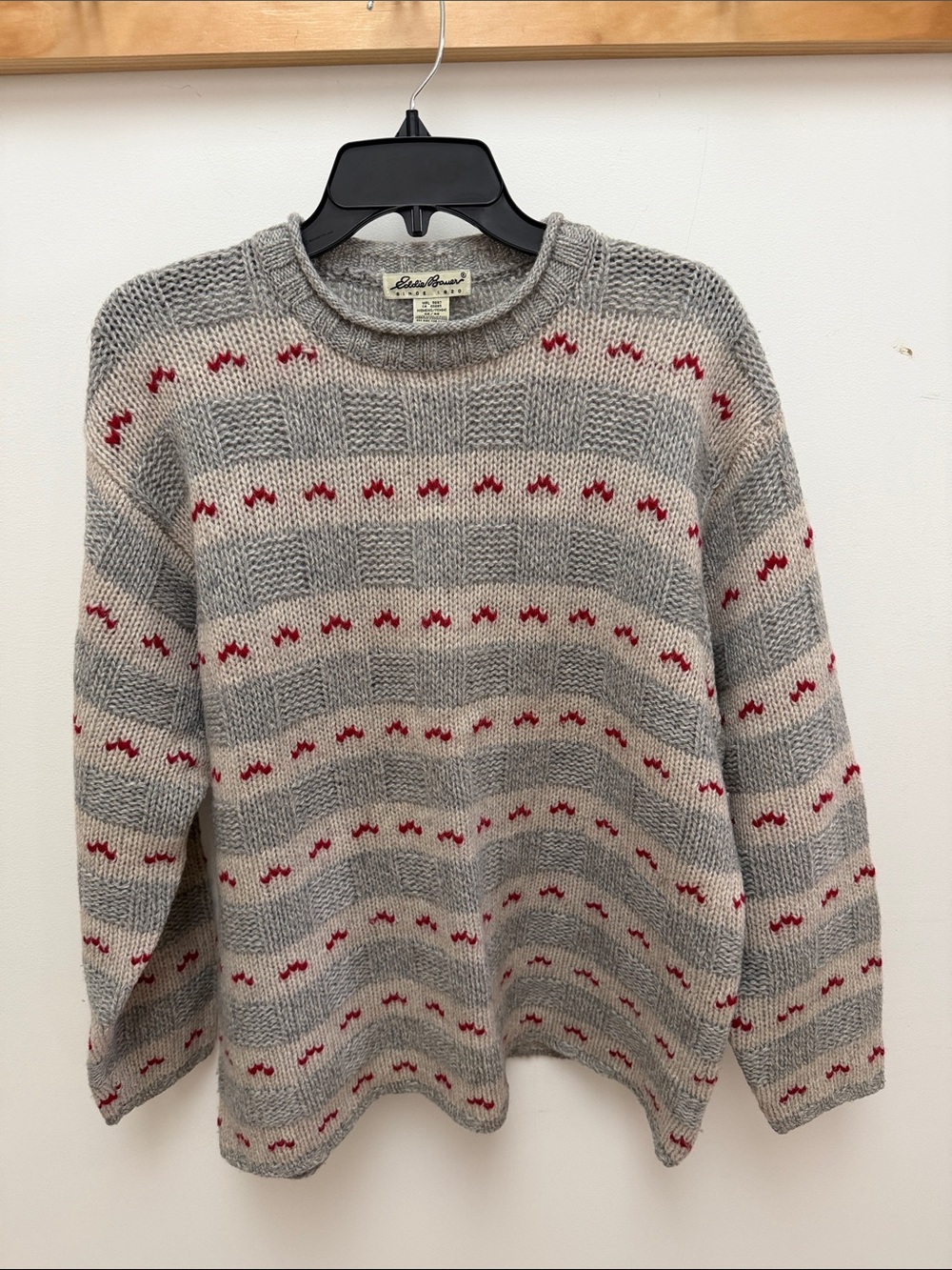 Eddie Bauer Gray Wool Knit Sweater with Subtle Heather Texture 100%wool